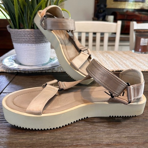 Zara Platform Platform Sandals Strappy Satin Effect Beige Shoes Size EU 37/ US 7 - Picture 6 of 14